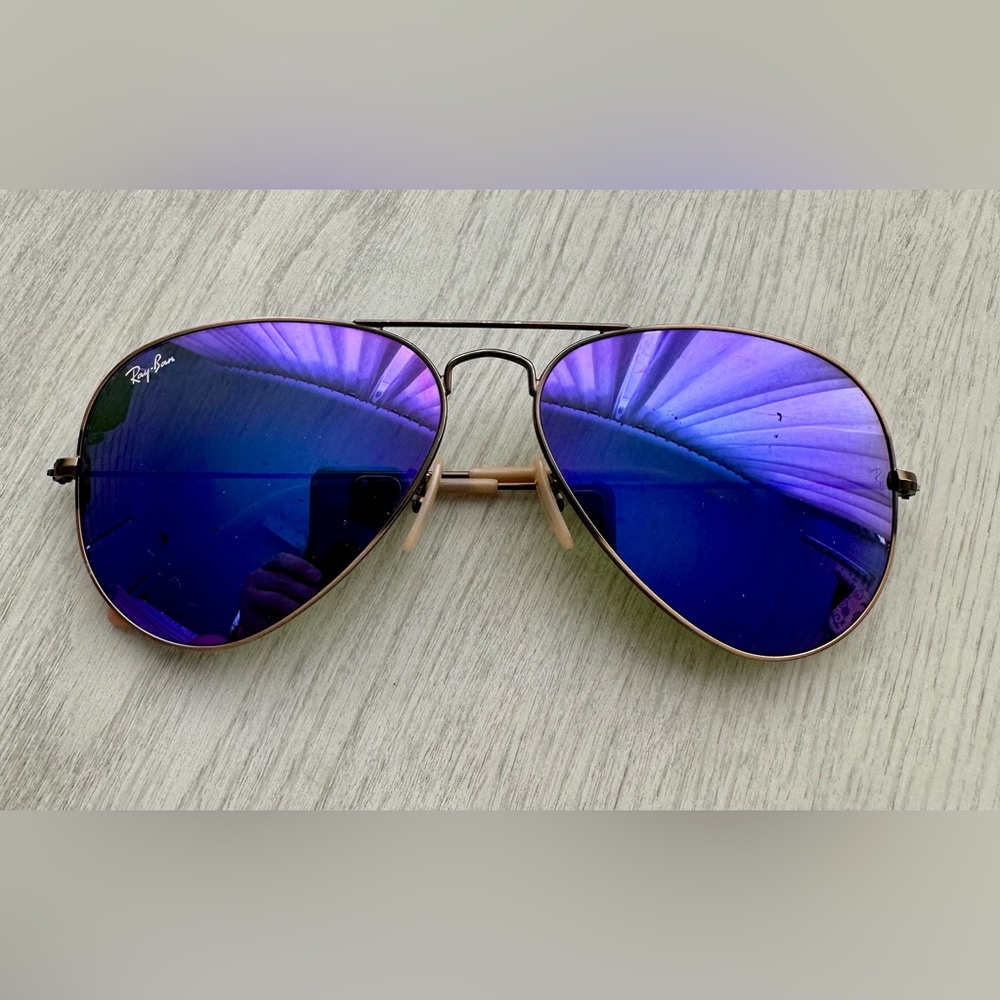 Ray-Ban Original Aviator Flash Lenses Violet Mirror Lenses - Sunglass 55cm